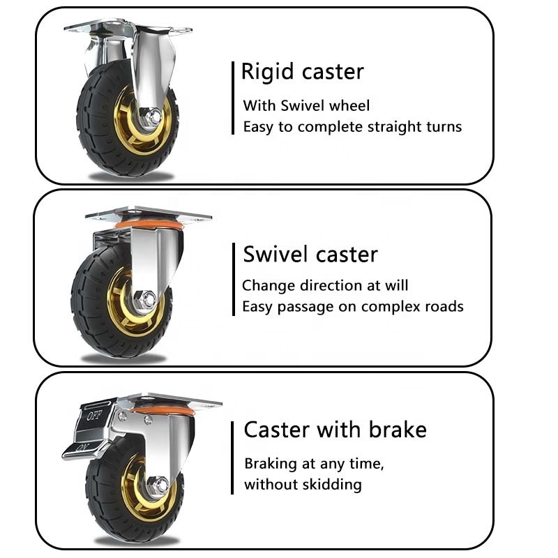 Plant Workshop Swivel Top Plate 125Mm 6Inch Inflated Transfer Caster Rubber Wheel Load Off Road Heavy Duty Castor