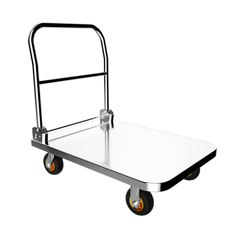 Wholesale 72*48cm Stainless Steel Platform Trolley Hand Cart  Foldable High Duty Warehouse Cargo Mobile Premium Flatbed Trolley