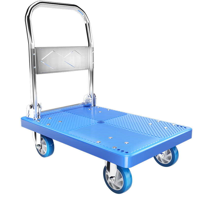 China New High Quality Aluminum Heavy Duty 72*48 4 Inch Mute Wheel Trolley Platform Trucks for Portable Carrying Hand Trolley