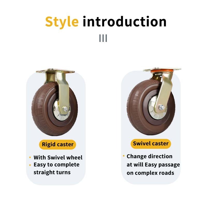 high quality 6/8/10 inch swivel caster with brake brown heavy duty rubber caster fixed wheel 250kg load capacity