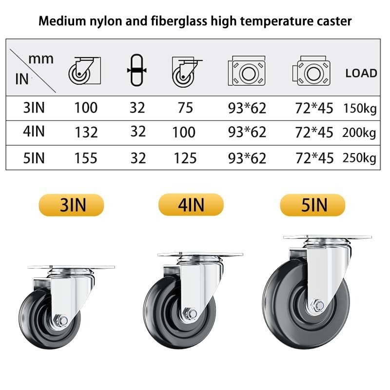 rigid/Swivel/brake 3 inch high temperature oven rack casters double ball bearings industrial Glass Filled Nylon caster wheels