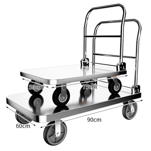 120*70cm 1000kg load capacity Stainless Steel  Hand Push Trolley Folding Heavy Duty Convenient Platform truck hand  Trolley Cart