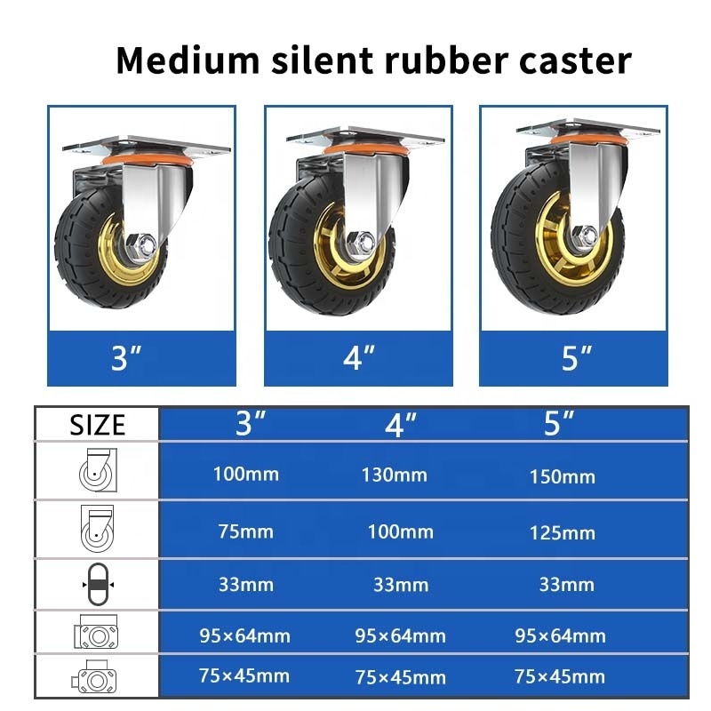 Plant Workshop Swivel Top Plate 125Mm 6Inch Inflated Transfer Caster Rubber Wheel Load Off Road Heavy Duty Castor