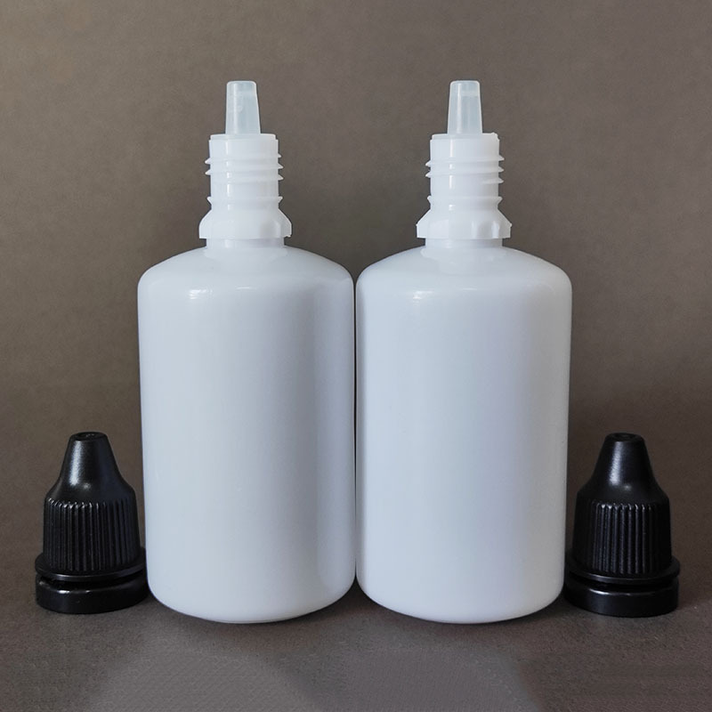 Factory Wholesale 50ml White Plastic PE Eye Essential Liquid Oil Pigment Glue Squeeze Dropper Bottle with Black Tamper Proof Cap