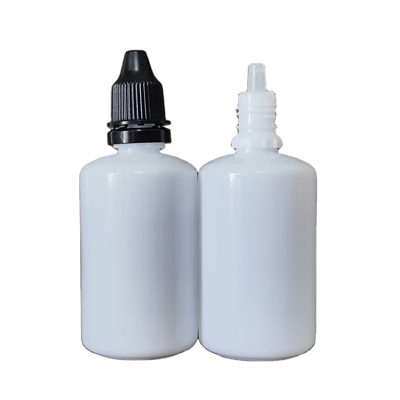 Factory Wholesale 50ml White Plastic PE Eye Essential Liquid Oil Pigment Glue Squeeze Dropper Bottle with Black Tamper Proof Cap