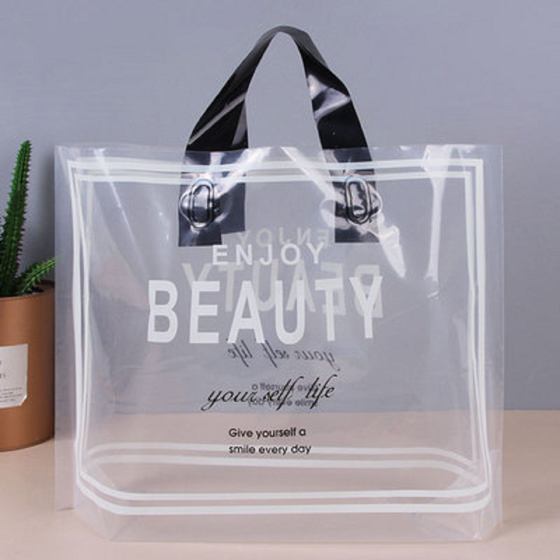 Promotional Logo Printed Packaging shopping 2020 PE plastic tote bag custom with soft loop handle