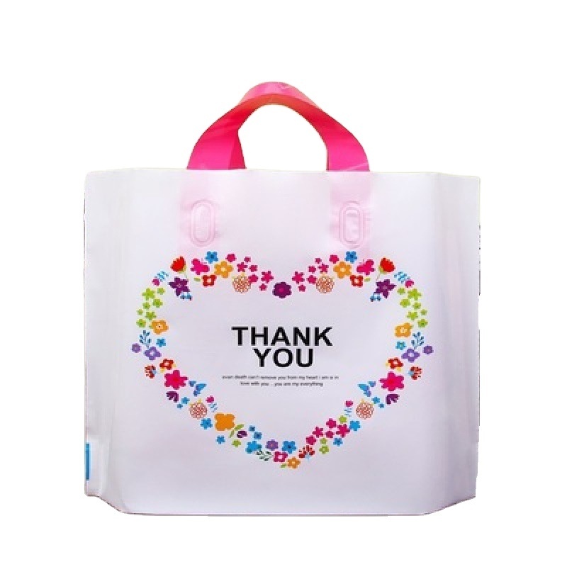 Thank you fashion clear printing packaging bags handle big small carrier plastic package bag manufacturer plastic clothing bags