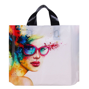 Promotional Logo Printed Packaging shopping 2020 PE plastic tote bag custom with soft loop handle