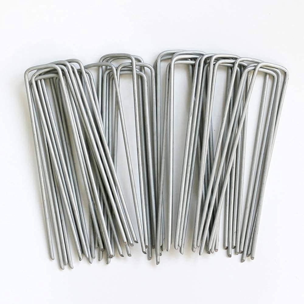 Galvanised Metal Ground U-Shaped Garden Stakes Pins Tent Pegs Gazebo Camping Tarpaulin Hooks Fabric Irrigation Tubing Pins