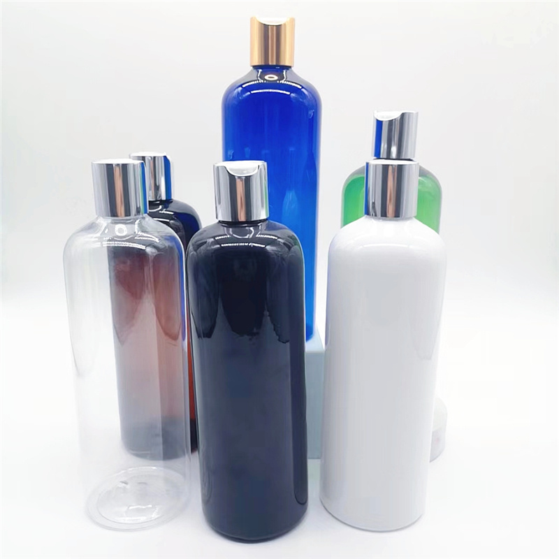 4oz 8oz 16oz empty clear black amber white blue green plastic squeeze shampoo conditioner bottle with Disc cap