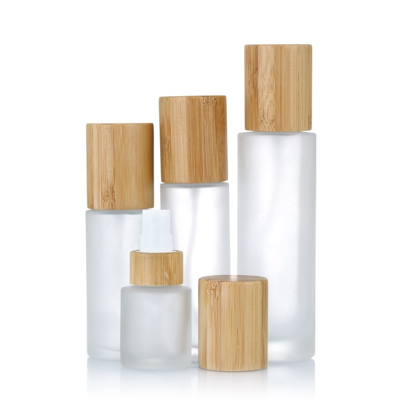 Bamboo Cover Fine Mist Spray Frosted Glass Lotion Pump Frosted Glass Spray Bottle