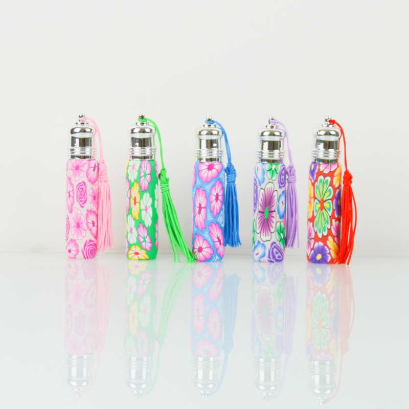 wholesales newly style  5ml 10ml colored frosted soft pottery essential oil bottle perfume mini glass roll on bottle