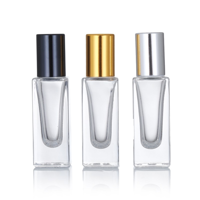 Empty luxury cosmetic packing transparent 3ml 6ml 10ml perfume oil glass square roller bottles with steel roller ball