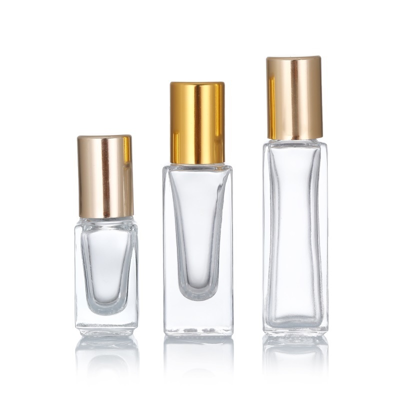 Empty luxury cosmetic packing transparent 3ml 6ml 10ml perfume oil glass square roller bottles with steel roller ball