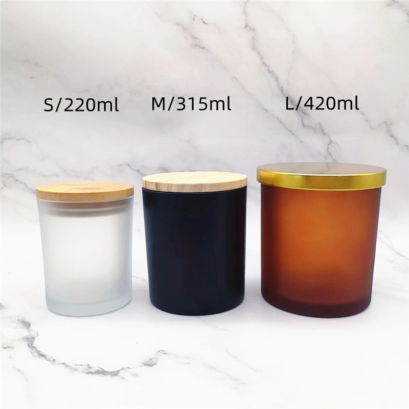 wholesale 10oz 14oz reusable transparent white black amber red blue candle container glass jar with gold wooden bamboo lid