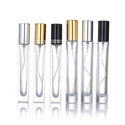 10ml empty refillable round square transparent glass perfume spray bottle with black gold silver sprayer