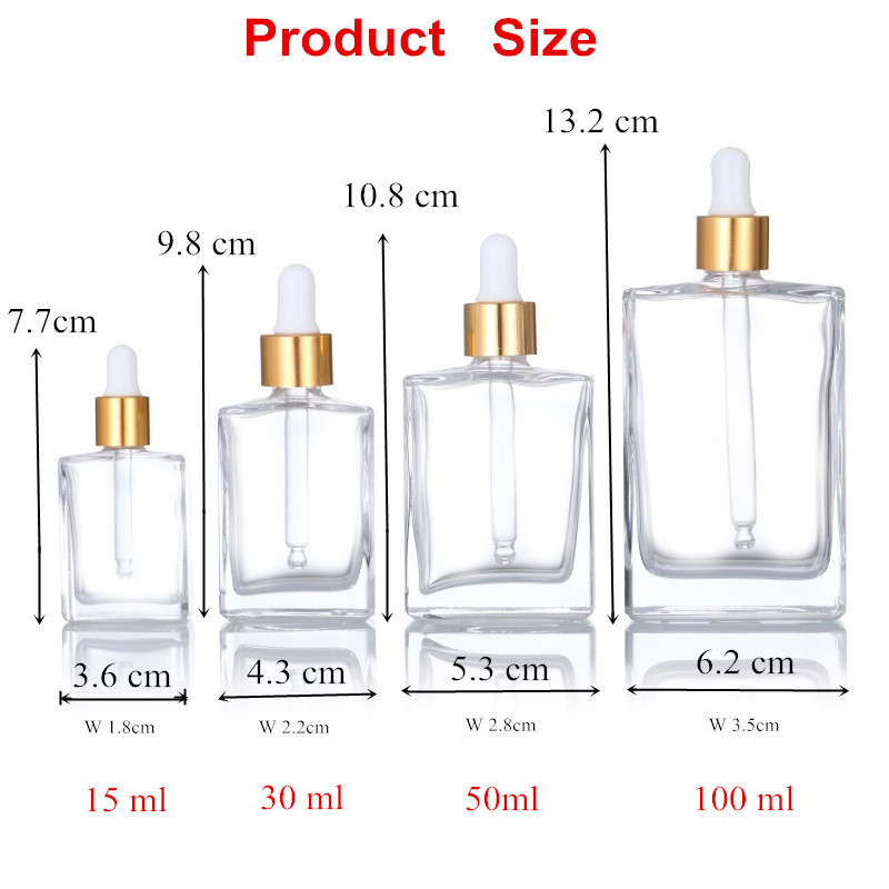 Hot sale square transparent amber black hair oil glass dropper bottle rectangle for essential oil perfume 15ml 30ml 50ml 100ml