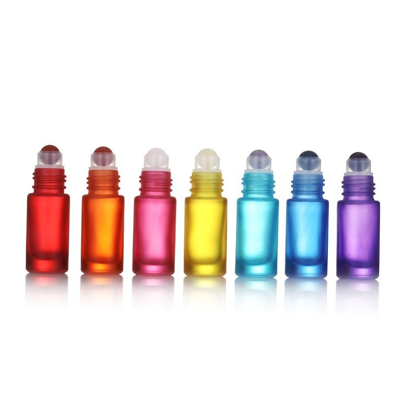 10ml rainbow frosted glass roll on bottles red yellow blue green black matte roller bottle