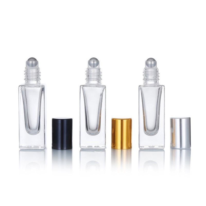 Empty luxury cosmetic packing transparent 3ml 6ml 10ml perfume oil glass square roller bottles with steel roller ball