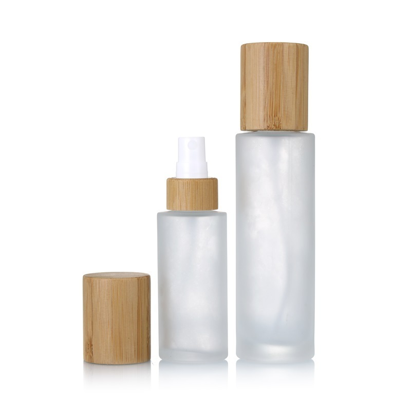 Bamboo Cover Fine Mist Spray Frosted Glass Lotion Pump Frosted Glass Spray Bottle