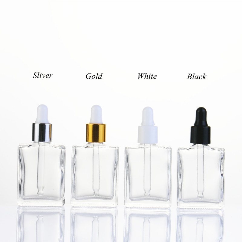 Hot sale square transparent amber black hair oil glass dropper bottle rectangle for essential oil perfume 15ml 30ml 50ml 100ml