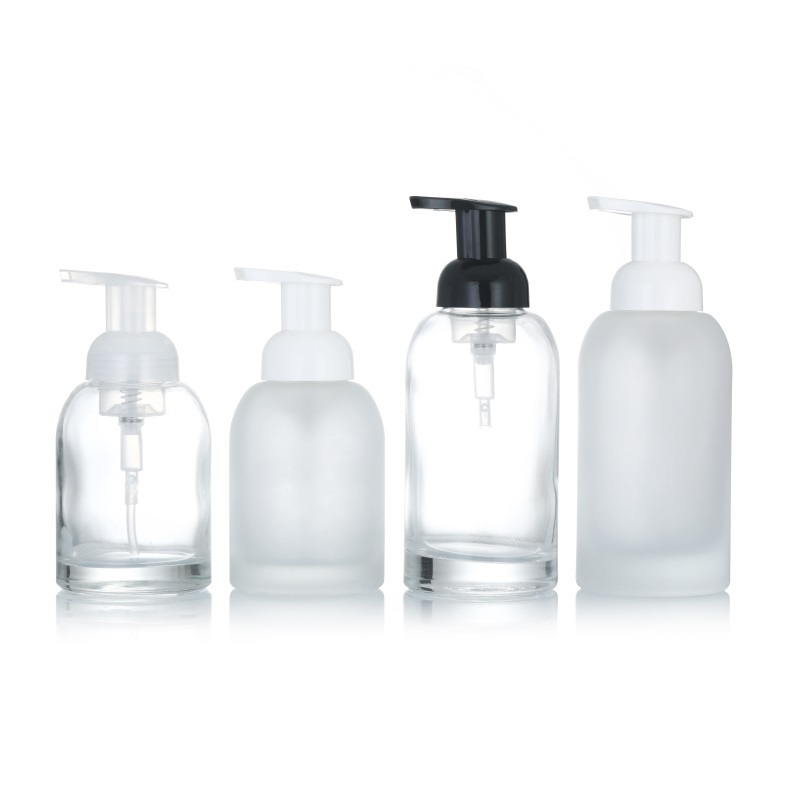 2023 New Design Round Cleansing Shampoo Frosted Mousse Glass bottle With Pressing Pump Head