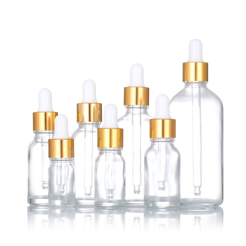 transparent glass serum hair oil bottle gold dropper body essential oil bottles 5ml 10ml 15ml 30ml 50ml 100ml