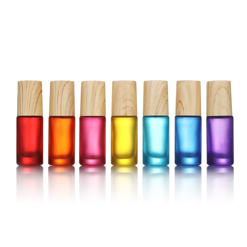 10ml rainbow frosted glass roll on bottles red yellow blue green black matte roller bottle