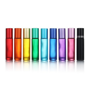 10ml rainbow frosted glass roll on bottles red yellow blue green black matte roller bottle