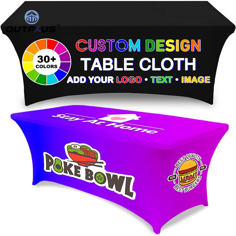 Custom Print 4ft 5ft 6ft 8ft Stretch Table Cover Fitted Draped Logo Trade Show Tablecloths Throw Runner Table Cloths