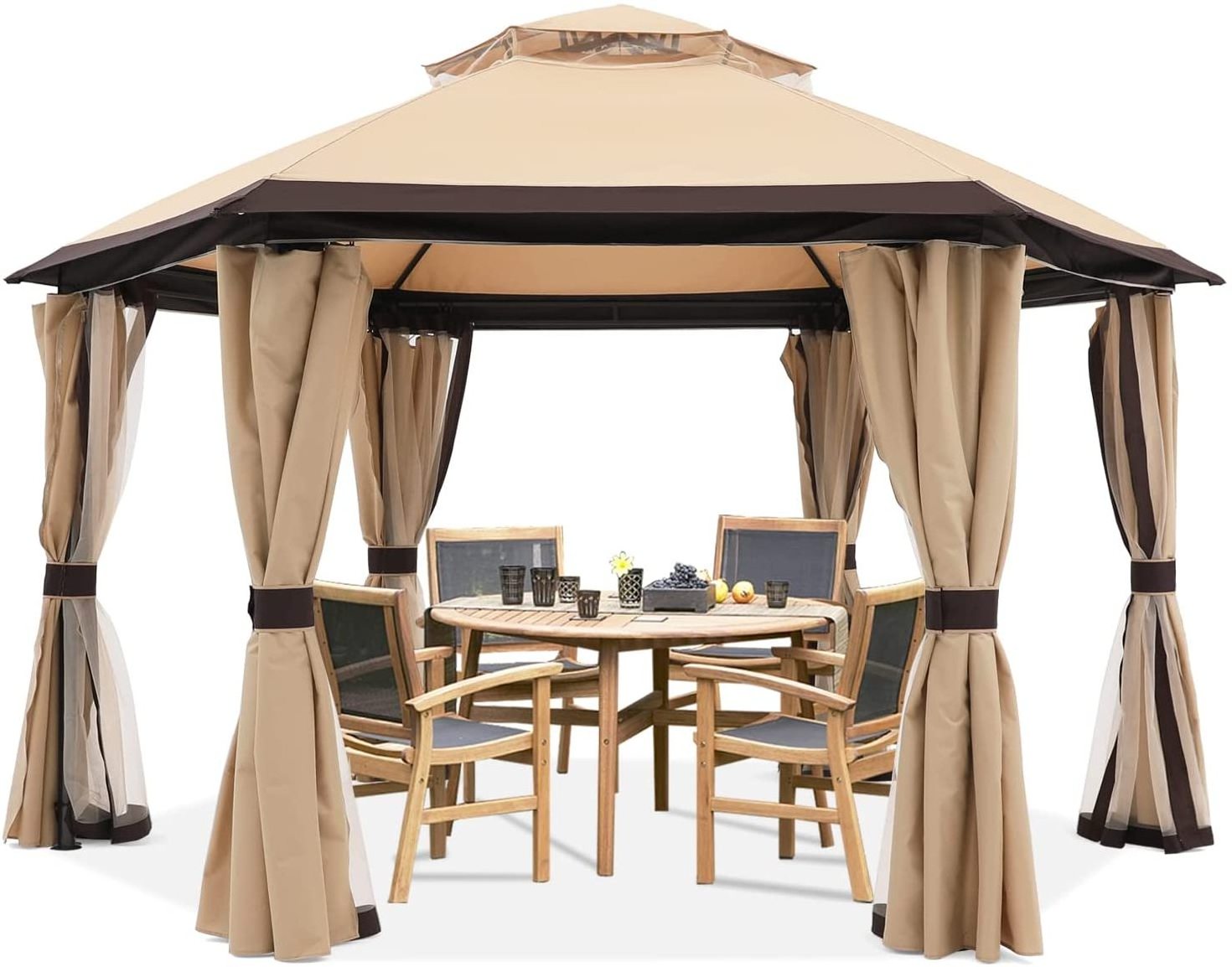 Hot Sale Outdoor Gazebos for Patios Outdoor Hexagonal Gazebo with Netting and Privacy Curtains