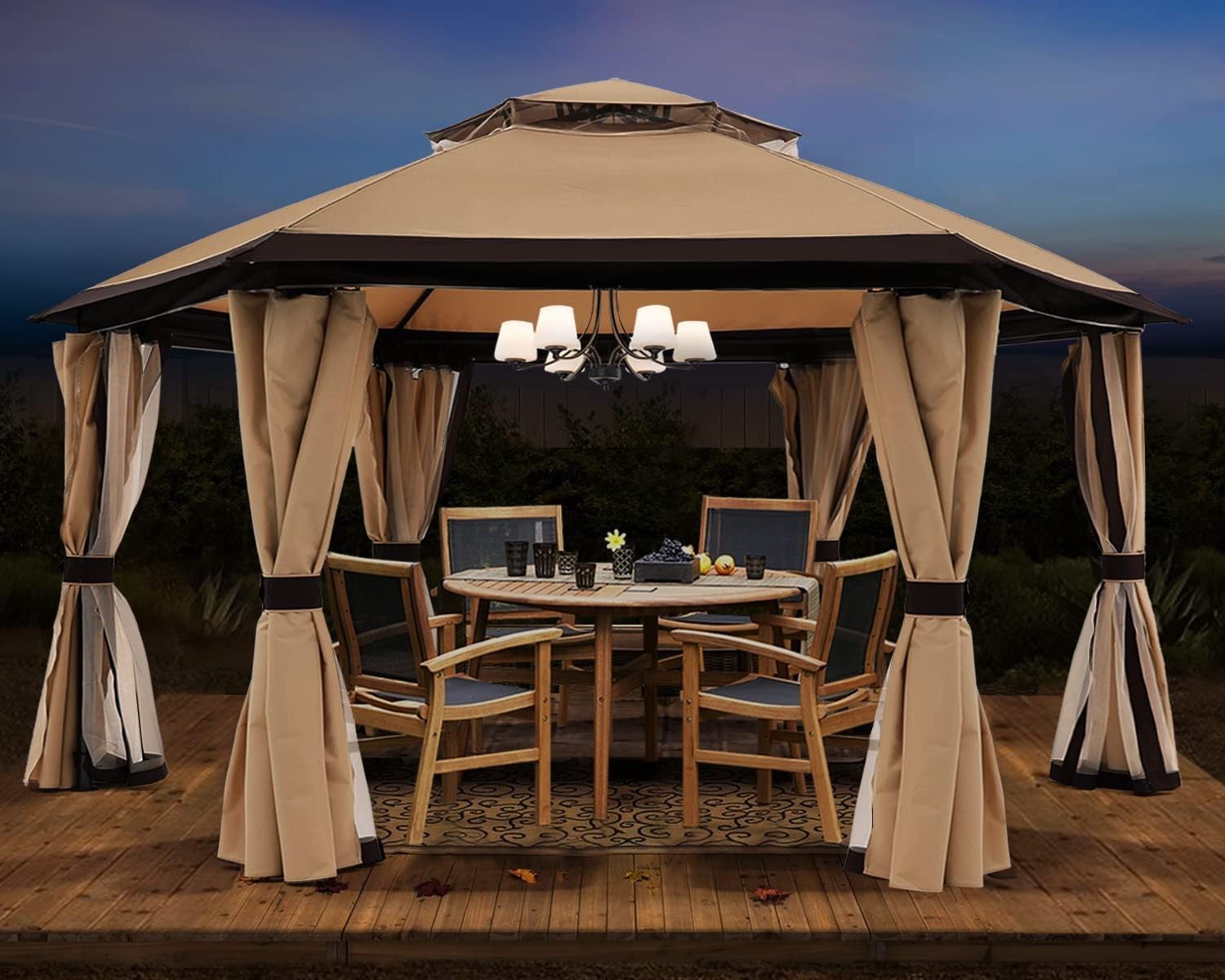 Hot Sale Outdoor Gazebos for Patios Outdoor Hexagonal Gazebo with Netting and Privacy Curtains