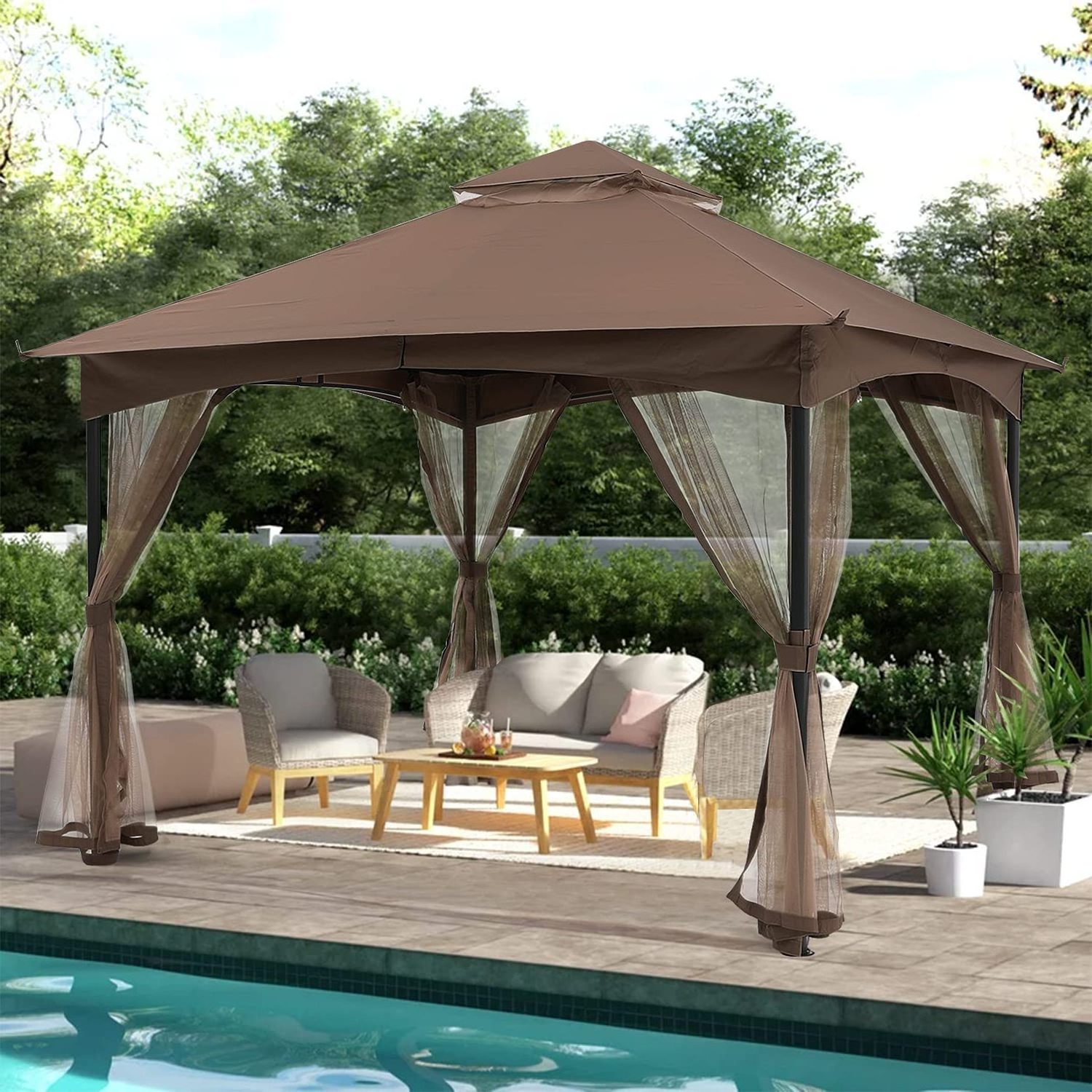 Outdoor Gazebo Canopy Tent with Netting Patio Garden Shade Awning Shelter Picnic Backyard Party Wedding Camping Tent