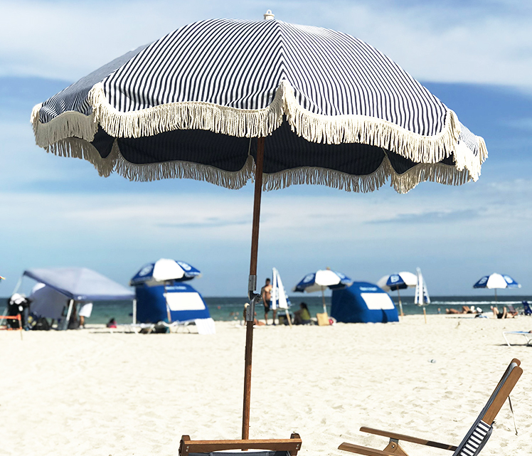 Custom Luxury Portable 8 Feet Parasol, Vintage Boho Wooden Pole Canvas Tassels The Premium Beach Umbrella