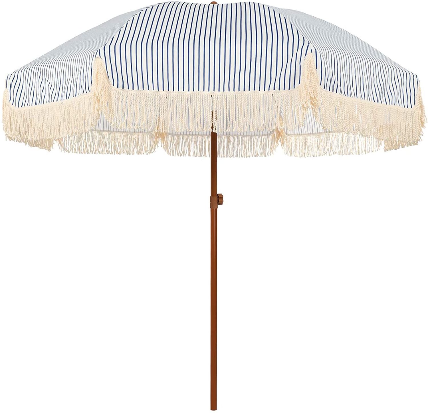 Custom Luxury Portable 8 Feet Parasol, Vintage Boho Wooden Pole Canvas Tassels The Premium Beach Umbrella