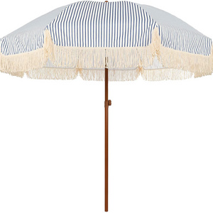 Custom Luxury Portable 8 Feet Parasol, Vintage Boho Wooden Pole Canvas Tassels The Premium Beach Umbrella