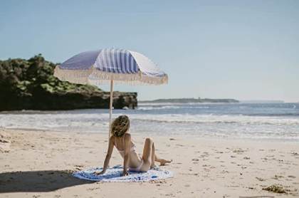 Custom Luxury Portable 8 Feet Parasol, Vintage Boho Wooden Pole Canvas Tassels The Premium Beach Umbrella