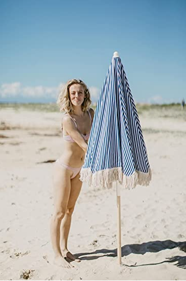 Courtyard Outdoor Garden Large Sun Canopy Umbrella Pagoda Tassel Beach Umbrella Stitching Seaside Beach Blue and White Travel