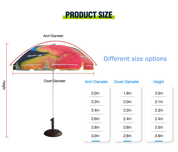 Promotional Big Beach Sun Umbrella Pvc Mtn Beach Umbrella Parasol Umbrella with logo  For Beach Outdoor Parasol