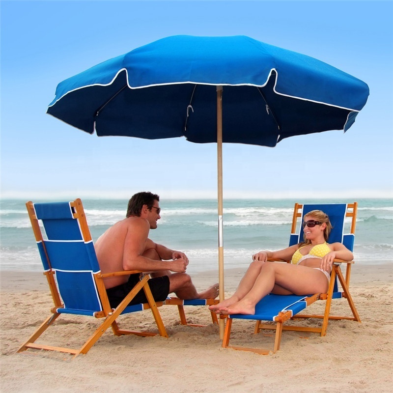 wholesale Custom Design Umbrella UV Protecting Wooden Beach Umbrella with Tassels Outdoor Umbrella