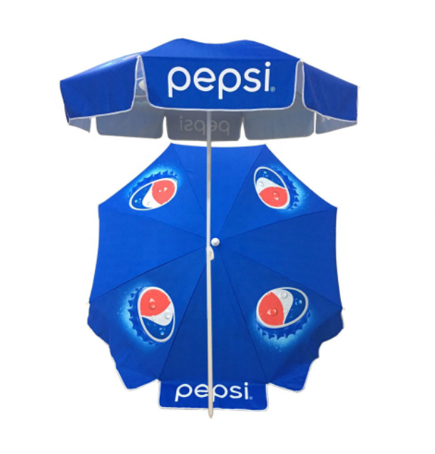 Beverage Pepsi Advertising Umbrella Custom Outdoor Foldable Sun Umbrella Advertising Polyester Pvc Vinyl Oxford Beach Umbrellas