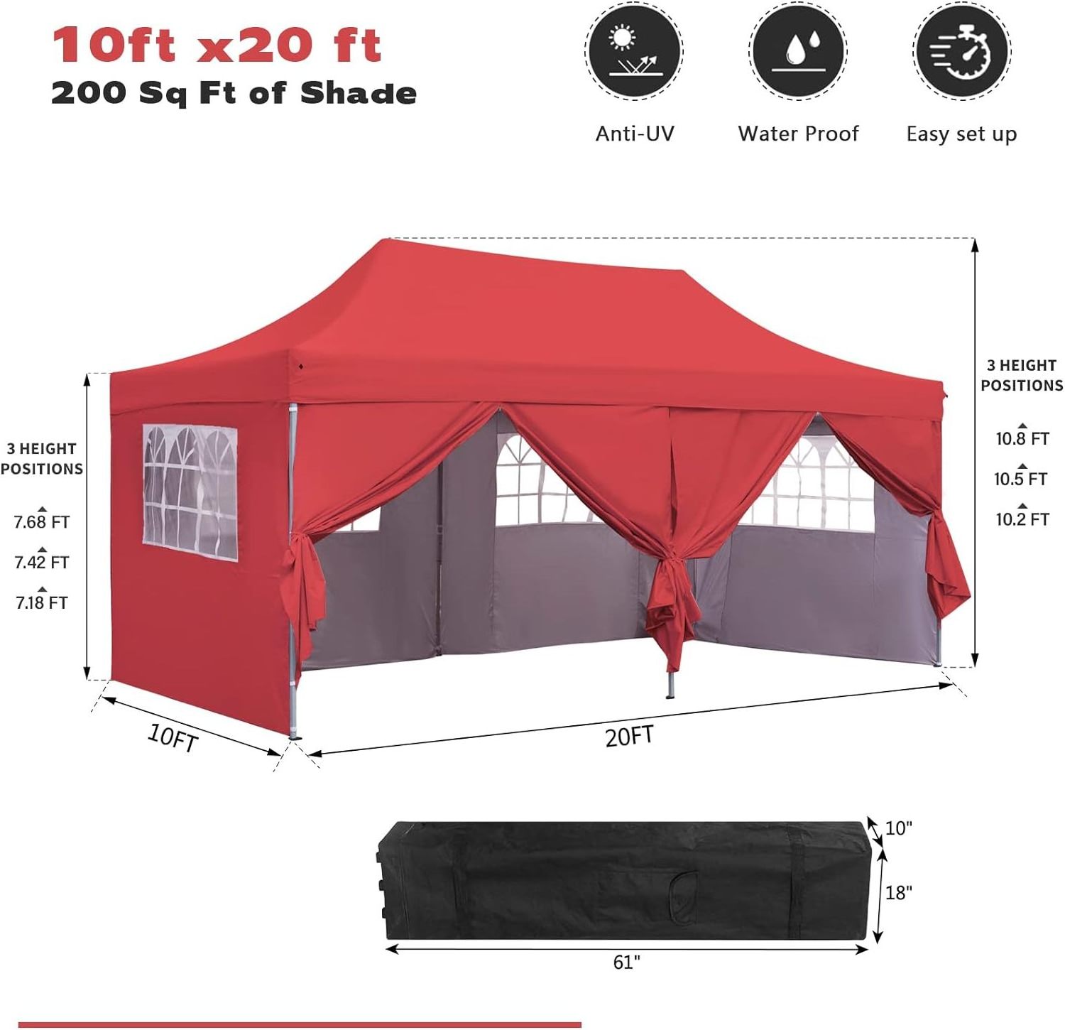 10x20 ft Instant Pop up Canopy Wonlink Party Tent Folding Heavy Duty Gazebos with Removable Sidewalls and Wheeled Bag Waterproof