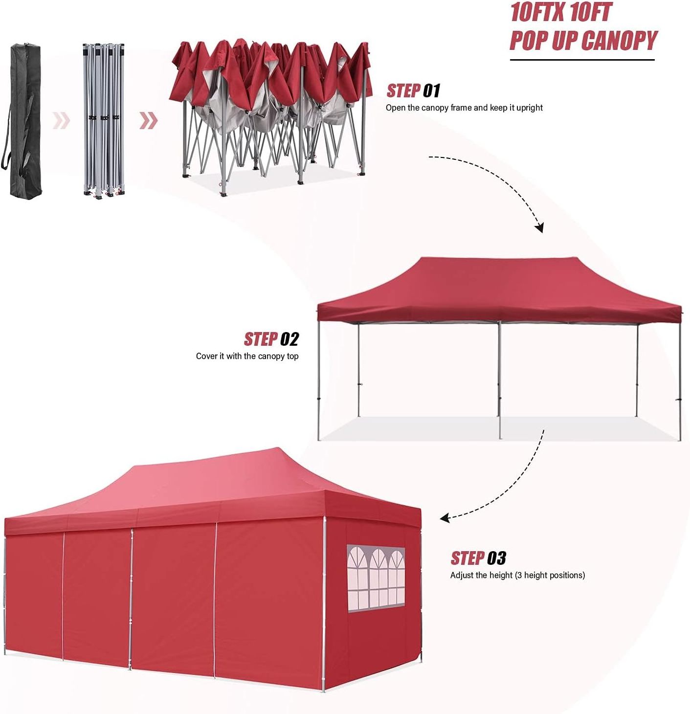 10x20 ft Instant Pop up Canopy Wonlink Party Tent Folding Heavy Duty Gazebos with Removable Sidewalls and Wheeled Bag Waterproof