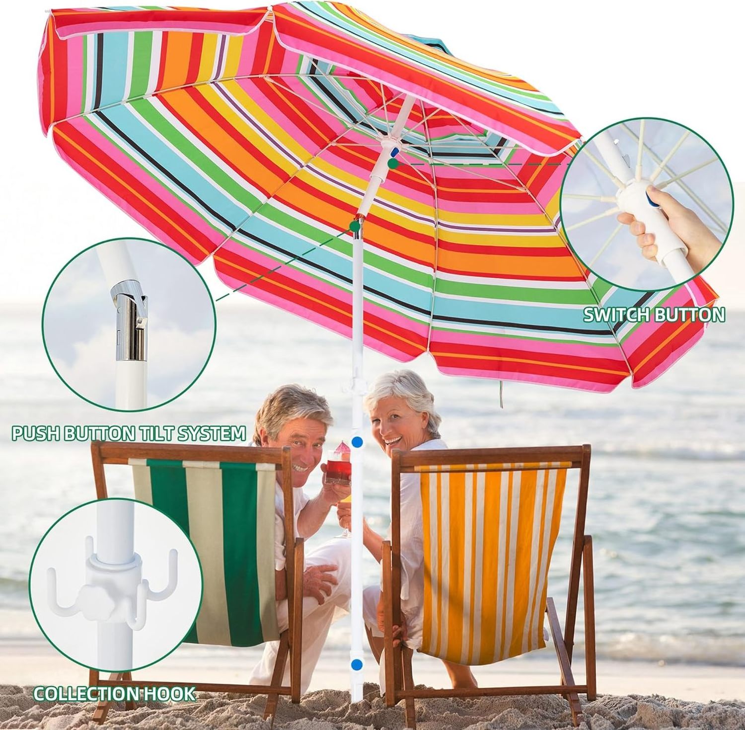 outdoor big high quality red and white pink rainbow aluminium commercial heavy duty beach umbrella