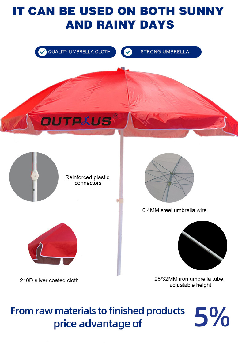 Custom printed high quality steel lace decoration white wooden pole outdoor summer windproof tilt umbrella beach umbrella