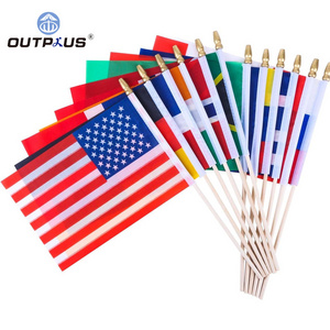 Customize Logo Size Lesbian Gay Pride Rainbow Stick Flag 100% Polyester Hand Held  Waving Hand Flags With Plastic or Wood Pole