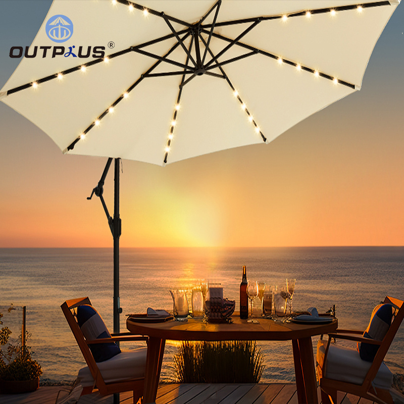 High Quality Folding Solar LED Patio Umbrella Modern Design Large Central Parasol for Adults for Parties