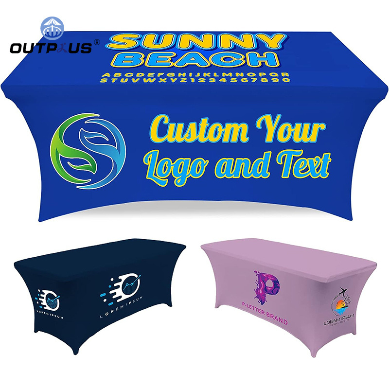 Custom Print 4ft 5ft 6ft 8ft Stretch Table Cover Fitted Draped Logo Trade Show Tablecloths Throw Runner Table Cloths