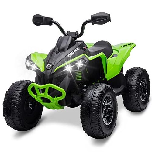 Kids ATV 4 Wheeler, 12V Ride on Toy Car Can-am Quad Electric Vehicles with Remote Control LED Lights, Spring Suspension