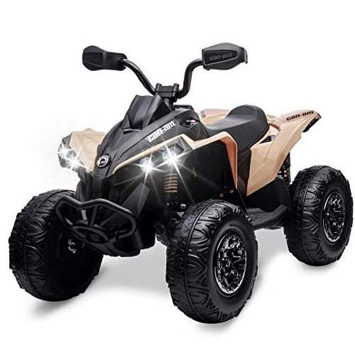 Kids ATV 4 Wheeler, 12V Ride on Toy Car Can-am Quad Electric Vehicles with Remote Control LED Lights, Spring Suspension